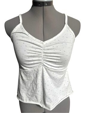 Harlow Cotton Ruched Cami Tank White Blue Floral Y2K Cottagecore Soft Girl